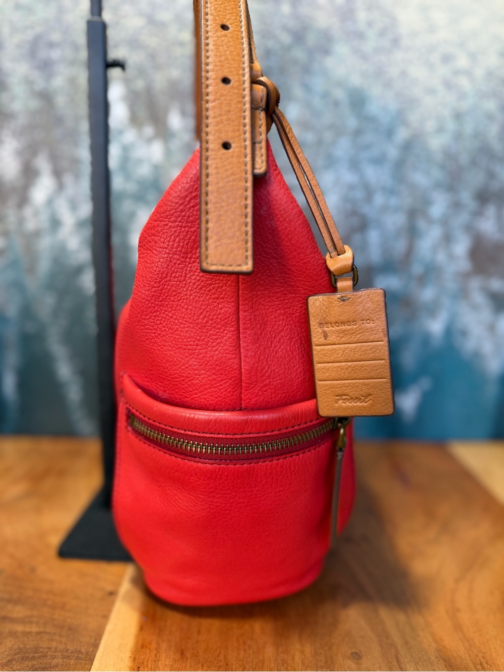 Fossil Rare Boho 2010s Emerson Crimson Red Pebbled Leather Hobo Bag - Picture 8 of 13